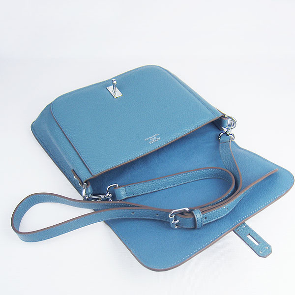 Fake Hermes Togo Leather Messenger Bag Blue 8079